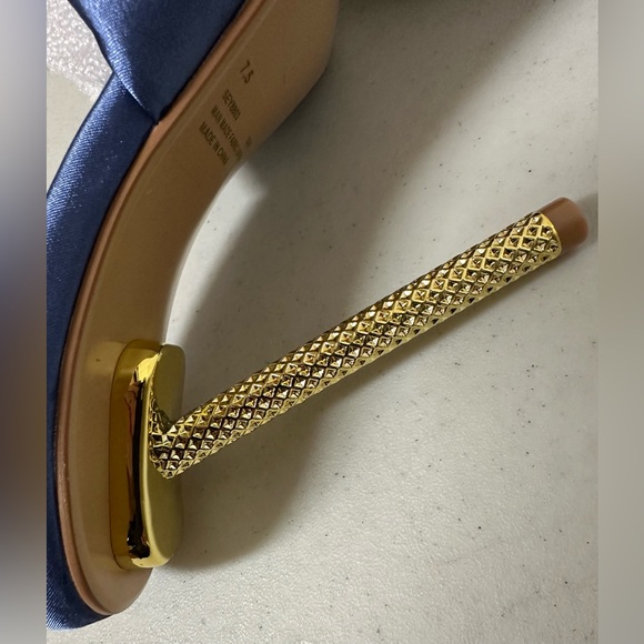 Cape Robbin Quin Blue Square Toe 5” Stiletto Gold High Heel Mules NWT - Picture 4 of 9